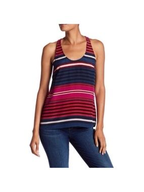 Joie Drew C 'Caviar Dark Navy Striped Silk Racerback Tank Top